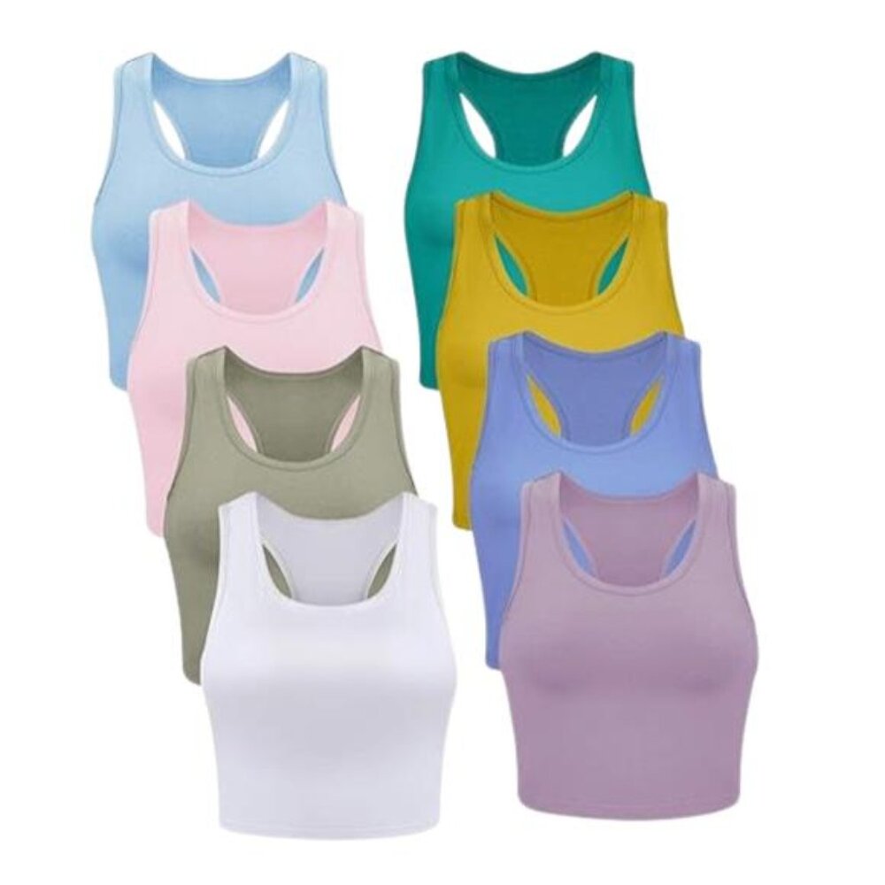 NEW- Geyoga 8 Pcs Basic Crop Tank Tops- Women's S